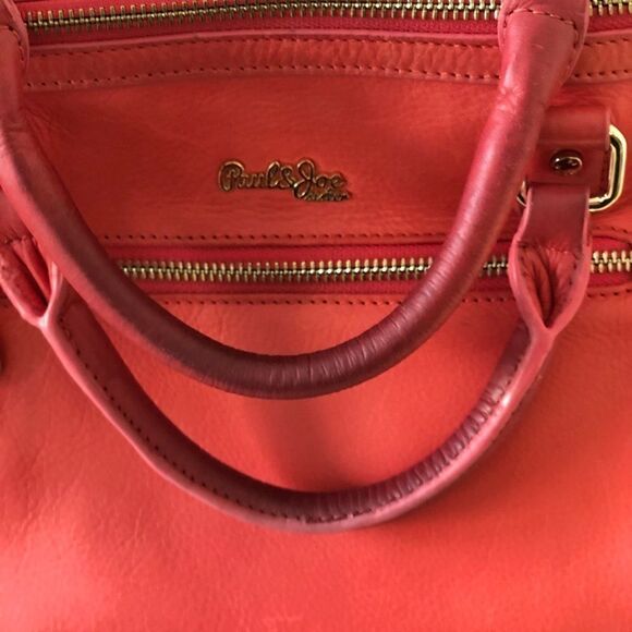 Coral Paul and Joe Sister Satchel Handbag w Strap - Picture 7 of 8